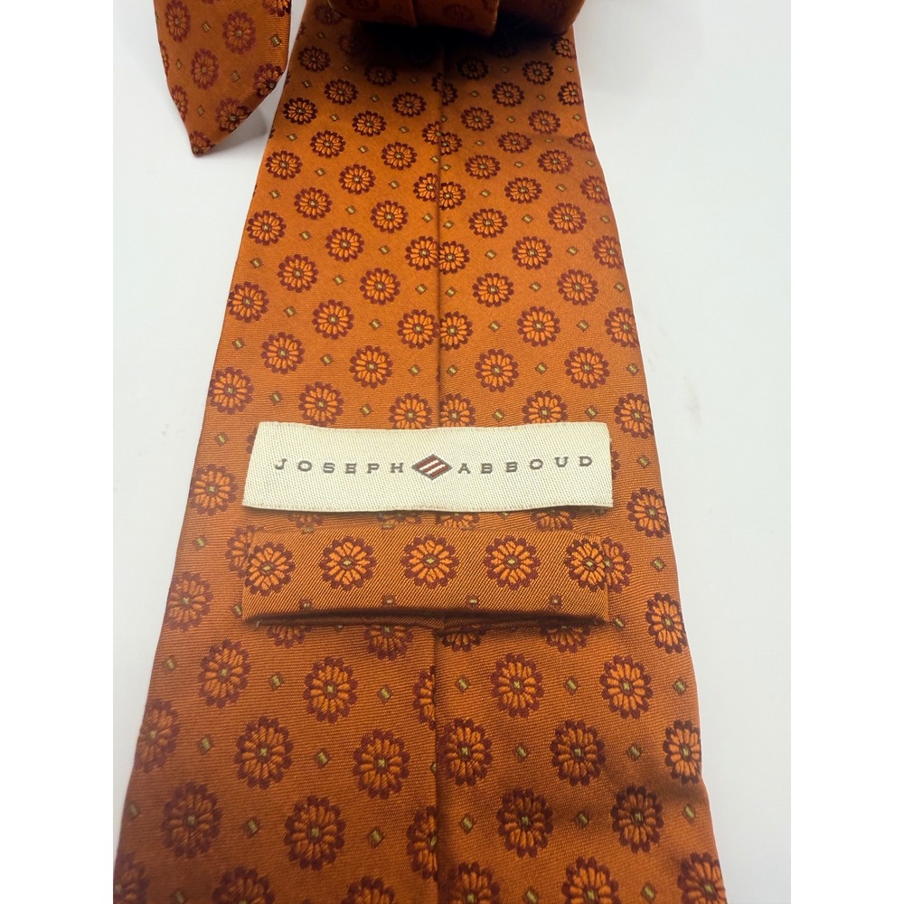 Joseph Abboud Mens Silk Tie Orange Floral Medallion Geometric Made in Italy